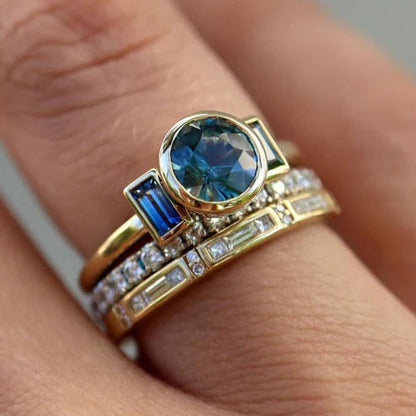 Antique Blue Elegant Ring Set | Gold 18k