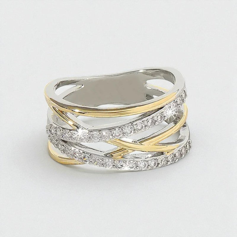 SilverGold Radiance Zirconia Ring | Mixed Gold 18k