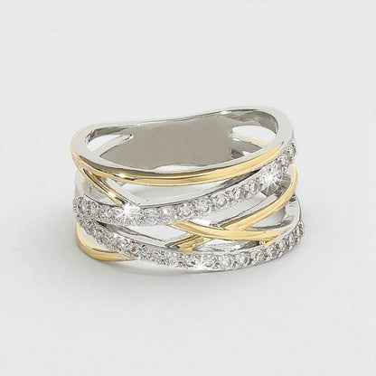 SilverGold Radiance Zirconia Ring | Mixed Gold 18k
