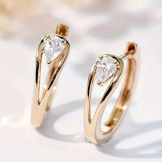 Exquisite Zirconia Golden Drop Earrings | Gold 18k