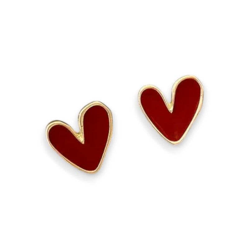 Antique Red Heart Gold Earrings | Gold 14k