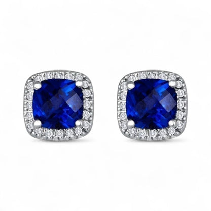 Saphir Square Stud Earrings | White Gold 16k