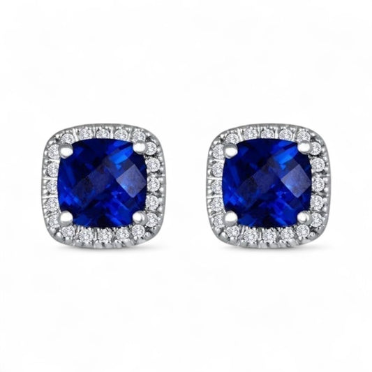 Saphir Square Stud Earrings | White Gold 16k